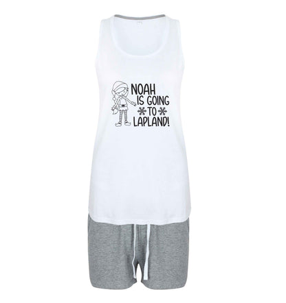 Any name here - is going to Lapland personalised elf size XL women's pyjama shorts set in pink 