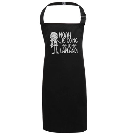 Any name here - is going to Lapland personalised elf black apron 7-10 years