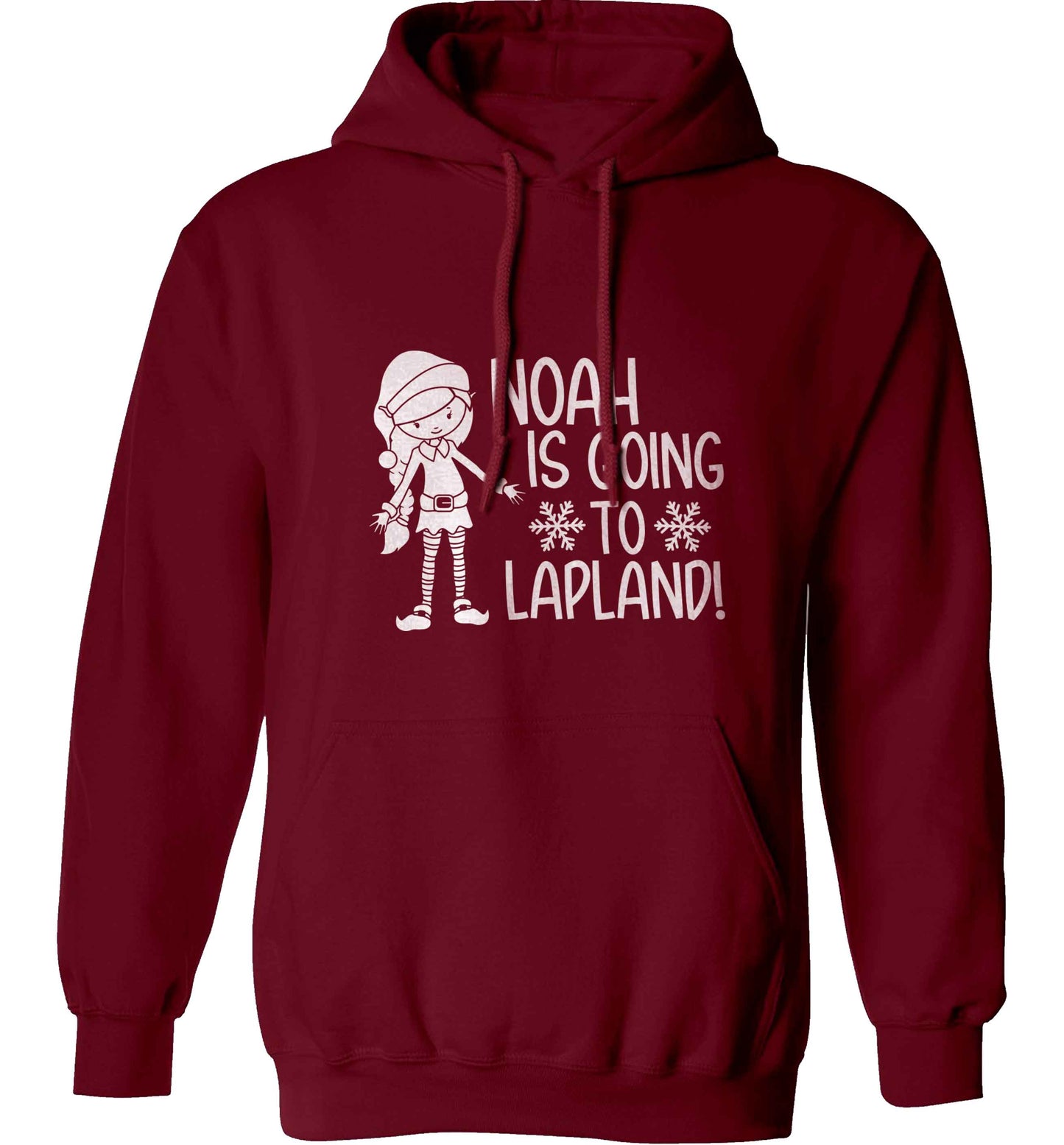 Any name here - is going to Lapland personalised elf adults unisex maroon hoodie 2XL