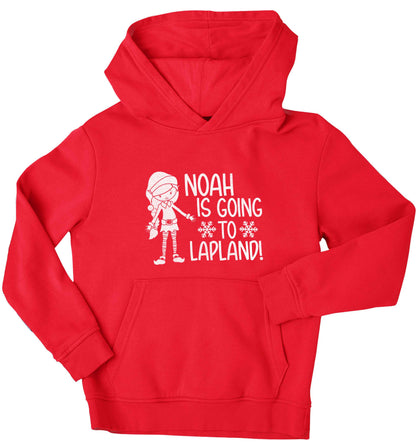 Any name here - is going to Lapland personalised elf children's red hoodie 12-13 Years