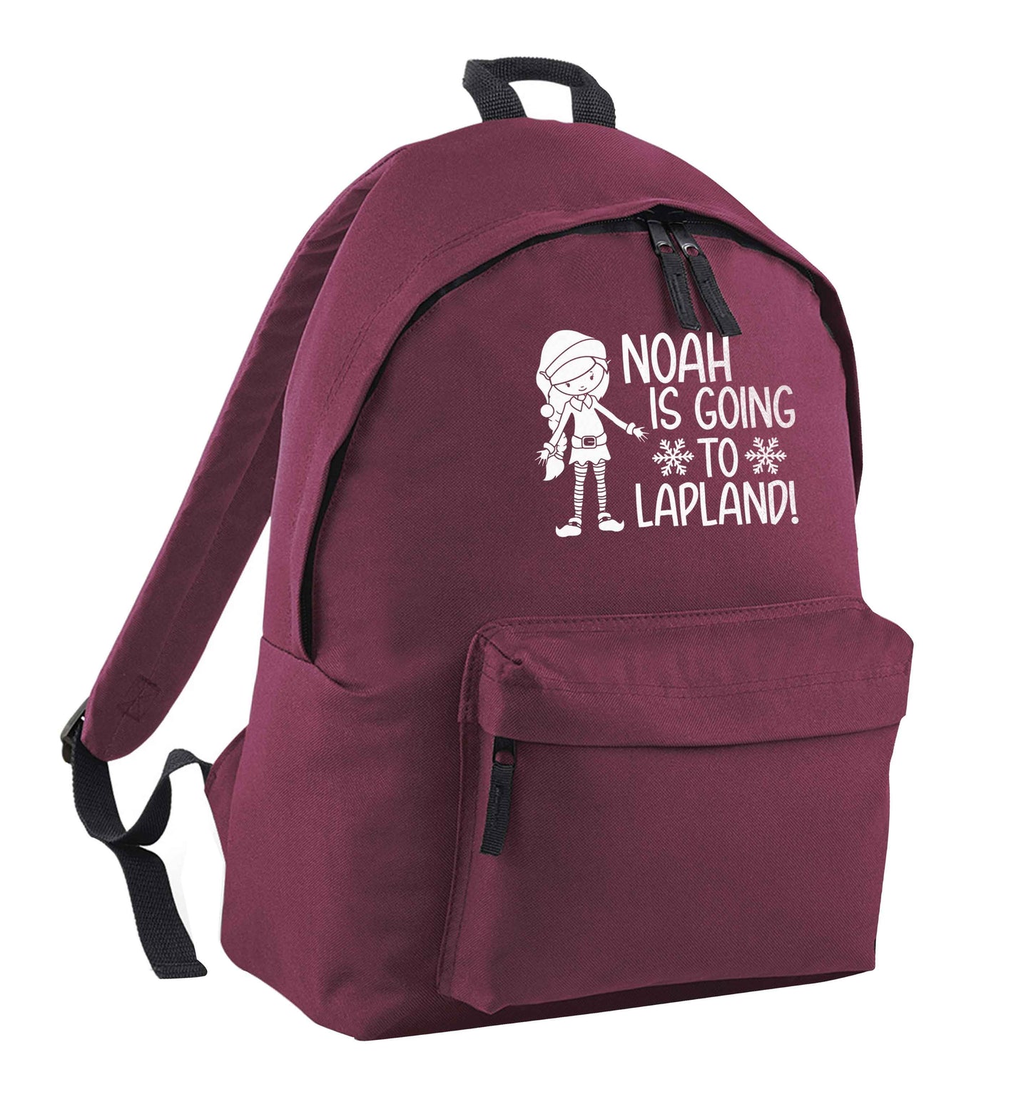 Any name here - is going to Lapland personalised elf maroon adults backpack