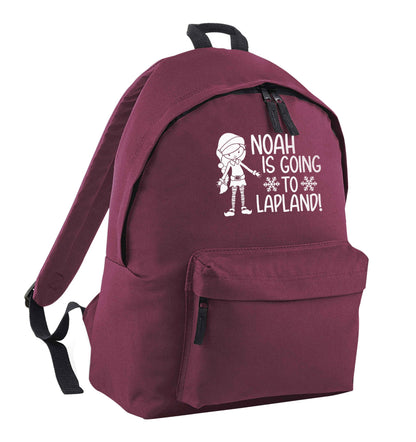 Any name here - is going to Lapland personalised elf maroon adults backpack