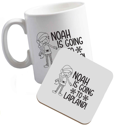 10 oz Any name here - is going to Lapland personalised elf ceramic mug and coaster set right handed