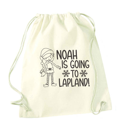 Any name here - is going to Lapland personalised elf natural drawstring bag