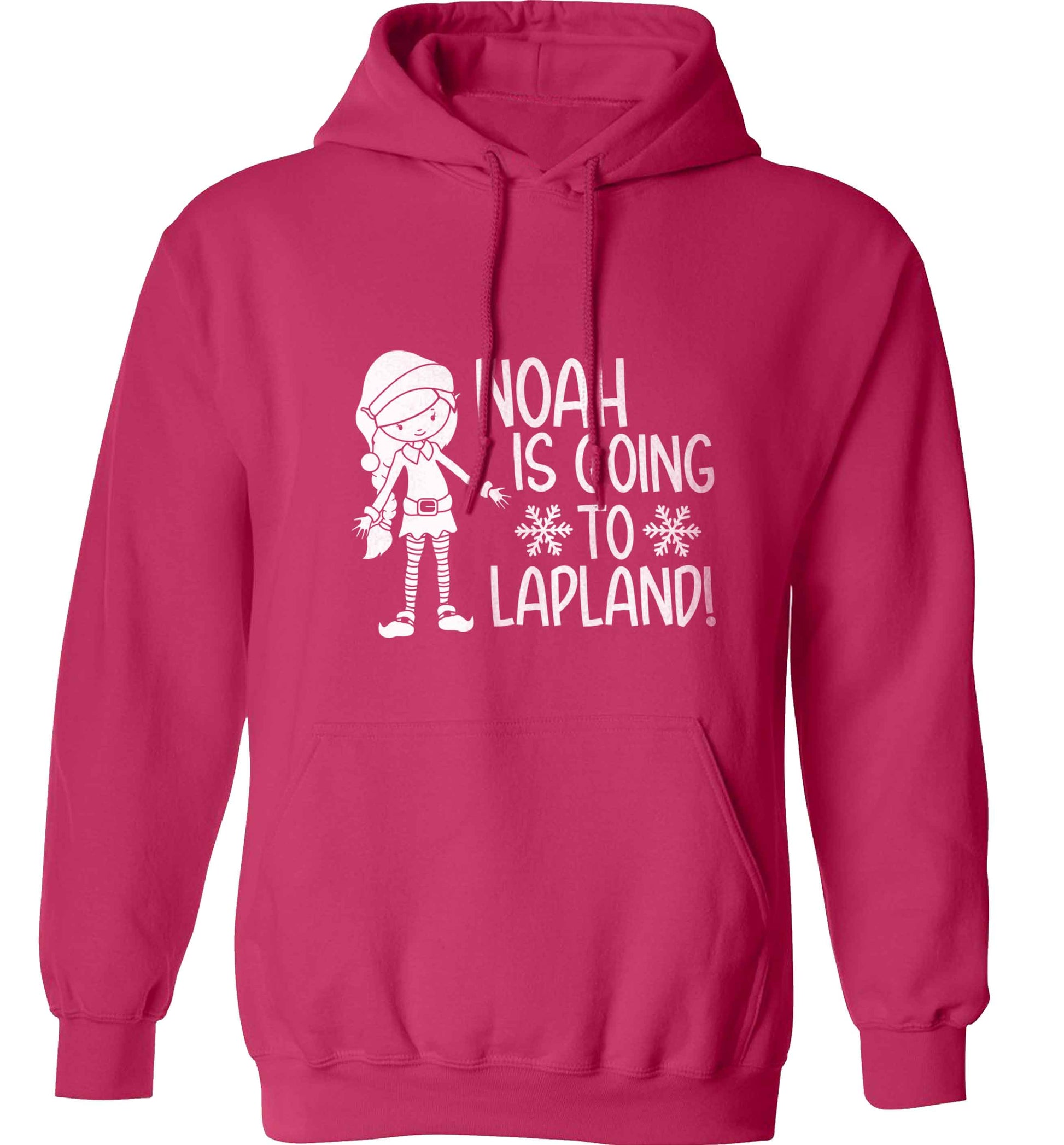 Any name here - is going to Lapland personalised elf adults unisex pink hoodie 2XL