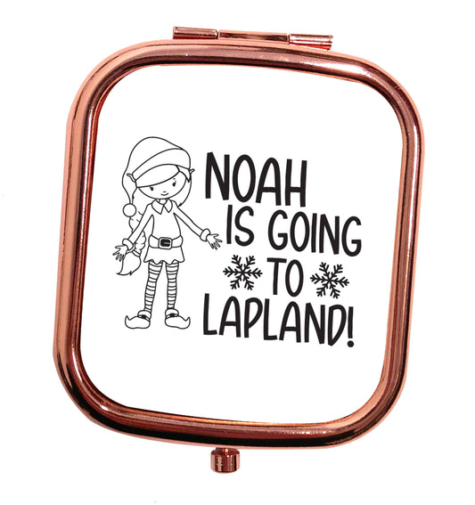 Any name here - is going to Lapland personalised elf rose gold square pocket mirror