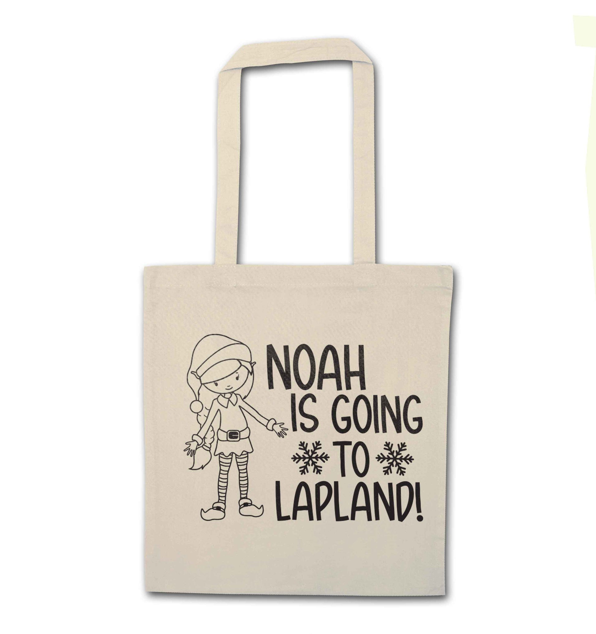 Any name here - is going to Lapland personalised elf natural tote bag