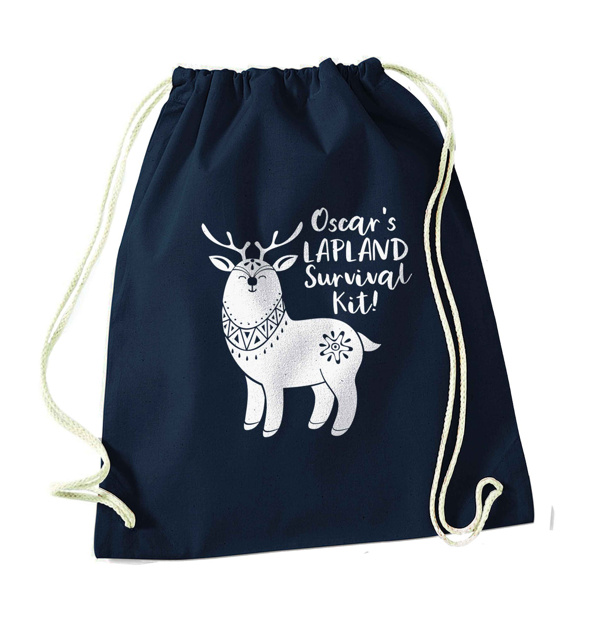 Personalised Lapland Survival Kit navy drawstring bag