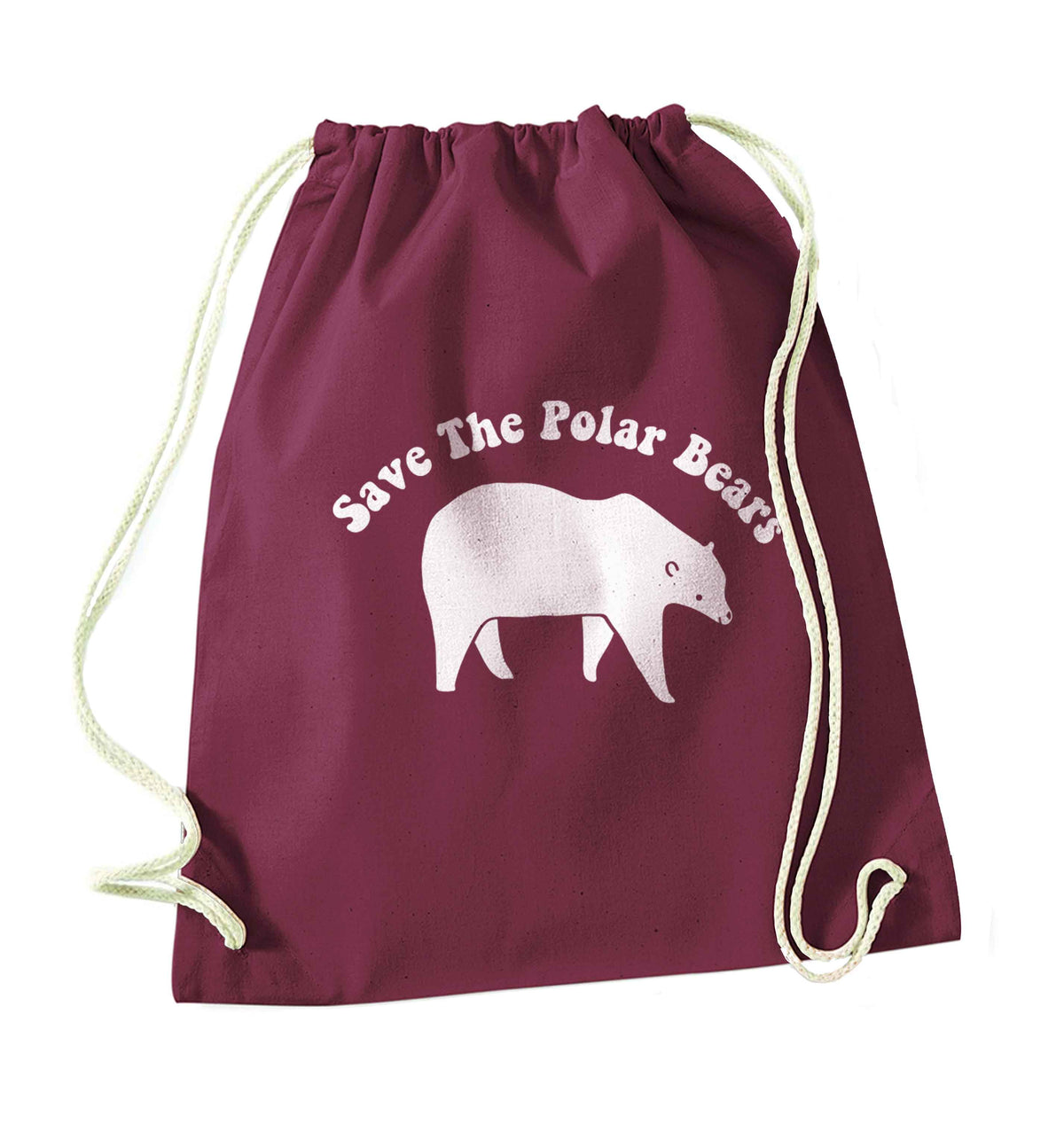 Save The Polar Bears maroon drawstring bag