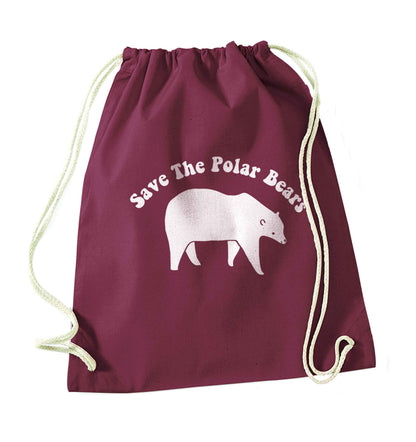 Save The Polar Bears maroon drawstring bag