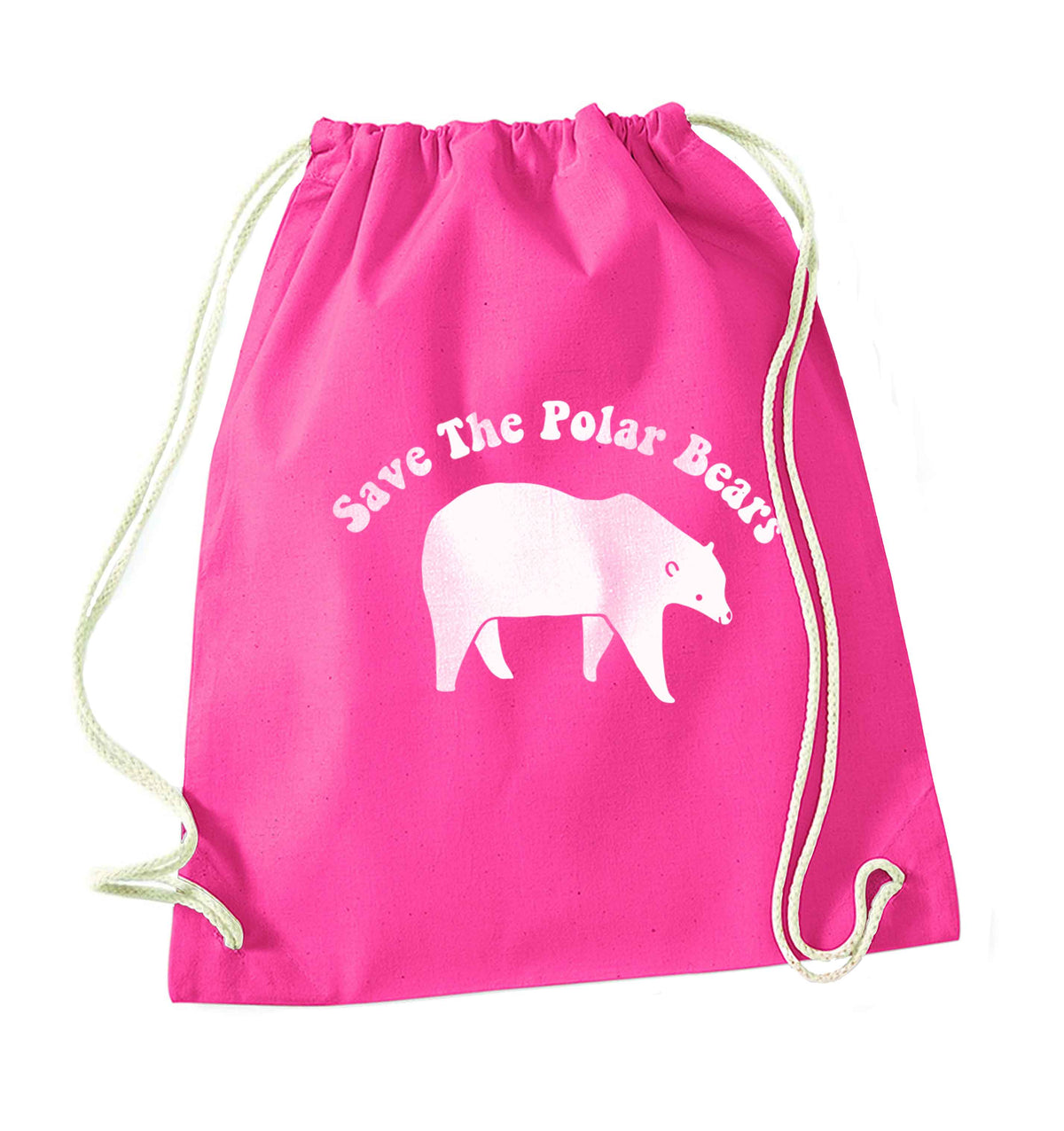 Save The Polar Bears pink drawstring bag
