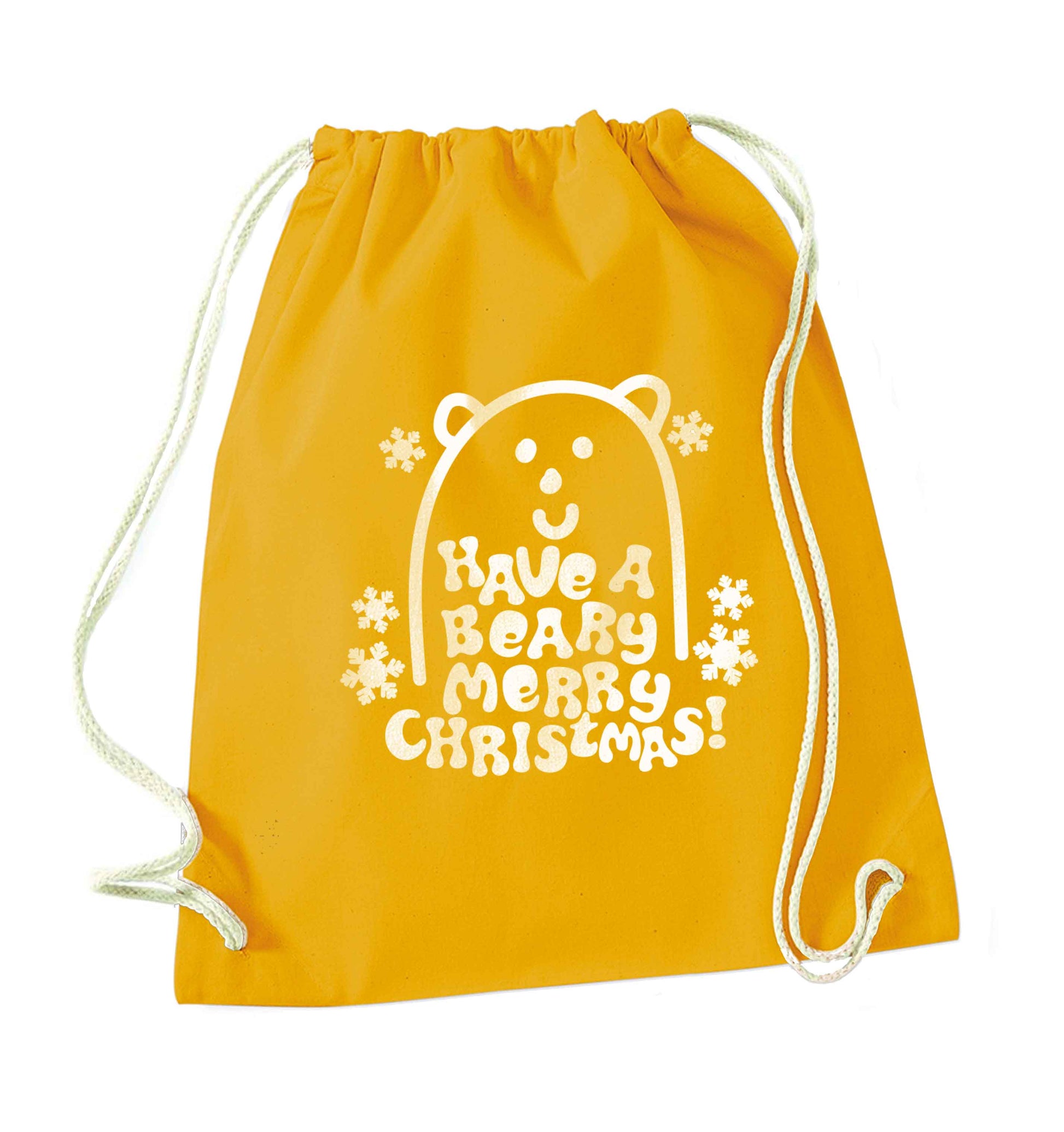 Save The Polar Bears mustard drawstring bag