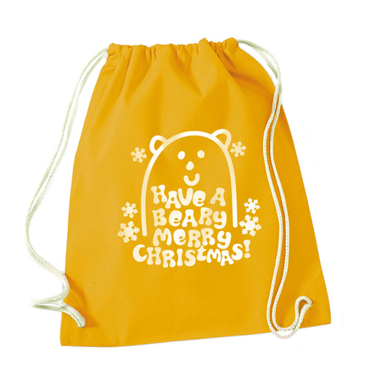 Save The Polar Bears mustard drawstring bag