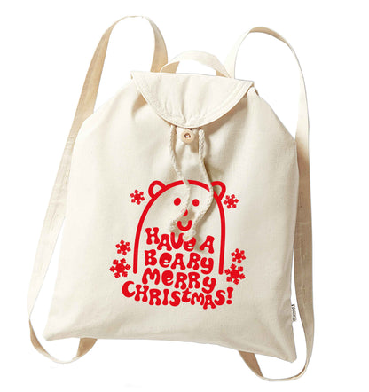 Save The Polar Bears organic cotton backpack tote with wooden buttons in natural