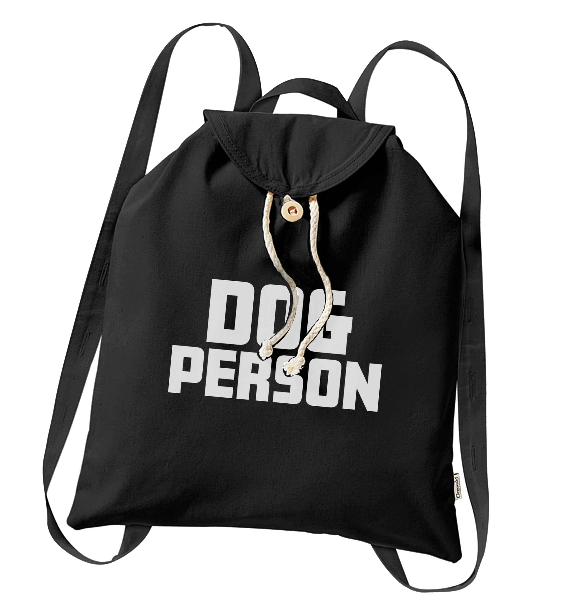 Dog Person Kit organic cotton backpack tote with wooden buttons in black