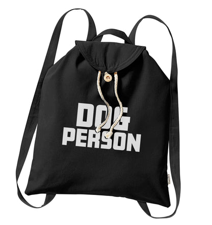 Dog Person Kit organic cotton backpack tote with wooden buttons in black