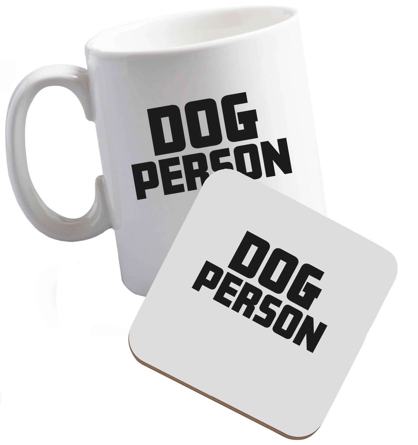 10 oz Dog Person Kit ceramic mug and coaster set right handed