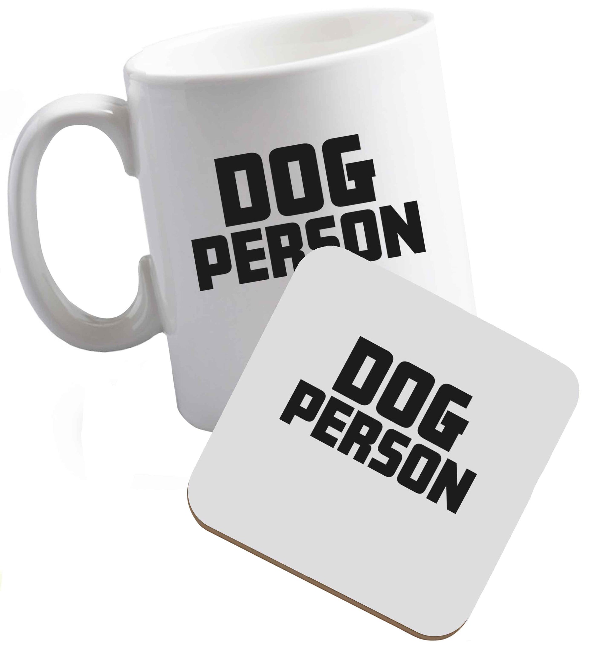 10 oz Dog Person Kit ceramic mug and coaster set right handed
