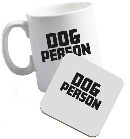 10 oz Dog Person Kit ceramic mug and coaster set right handed