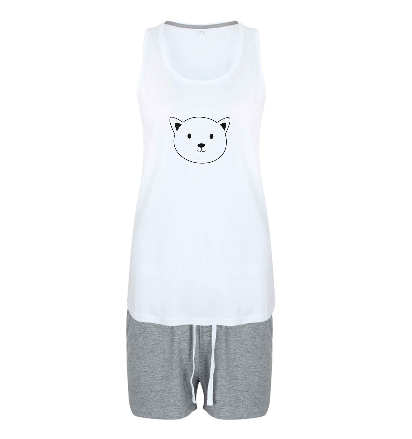 Cat face only Kit size XL women's pyjama shorts set in pink 