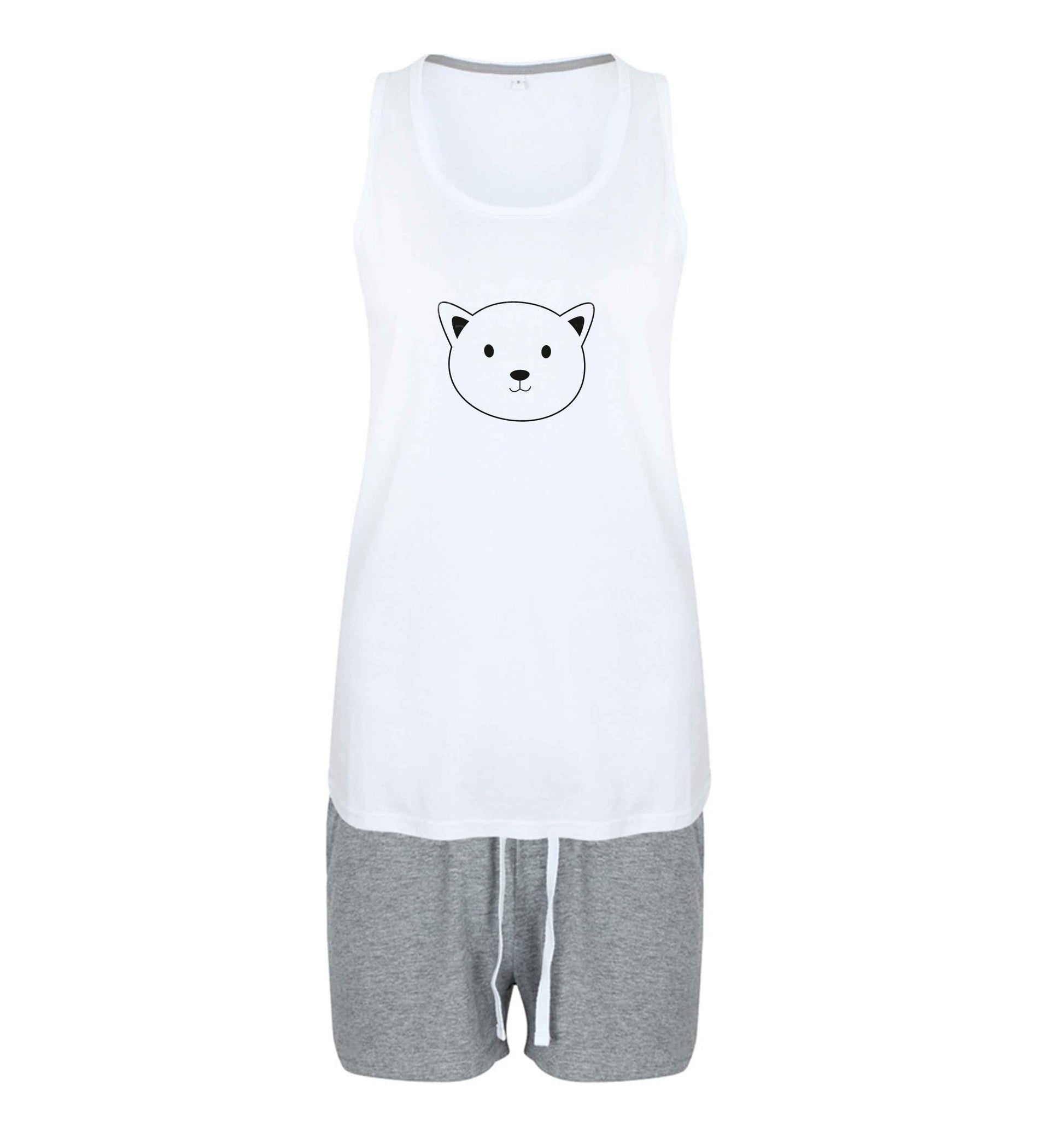 Cat face only Kit size XL women's pyjama shorts set in pink 