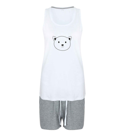 Cat face only Kit size XL women's pyjama shorts set in pink 