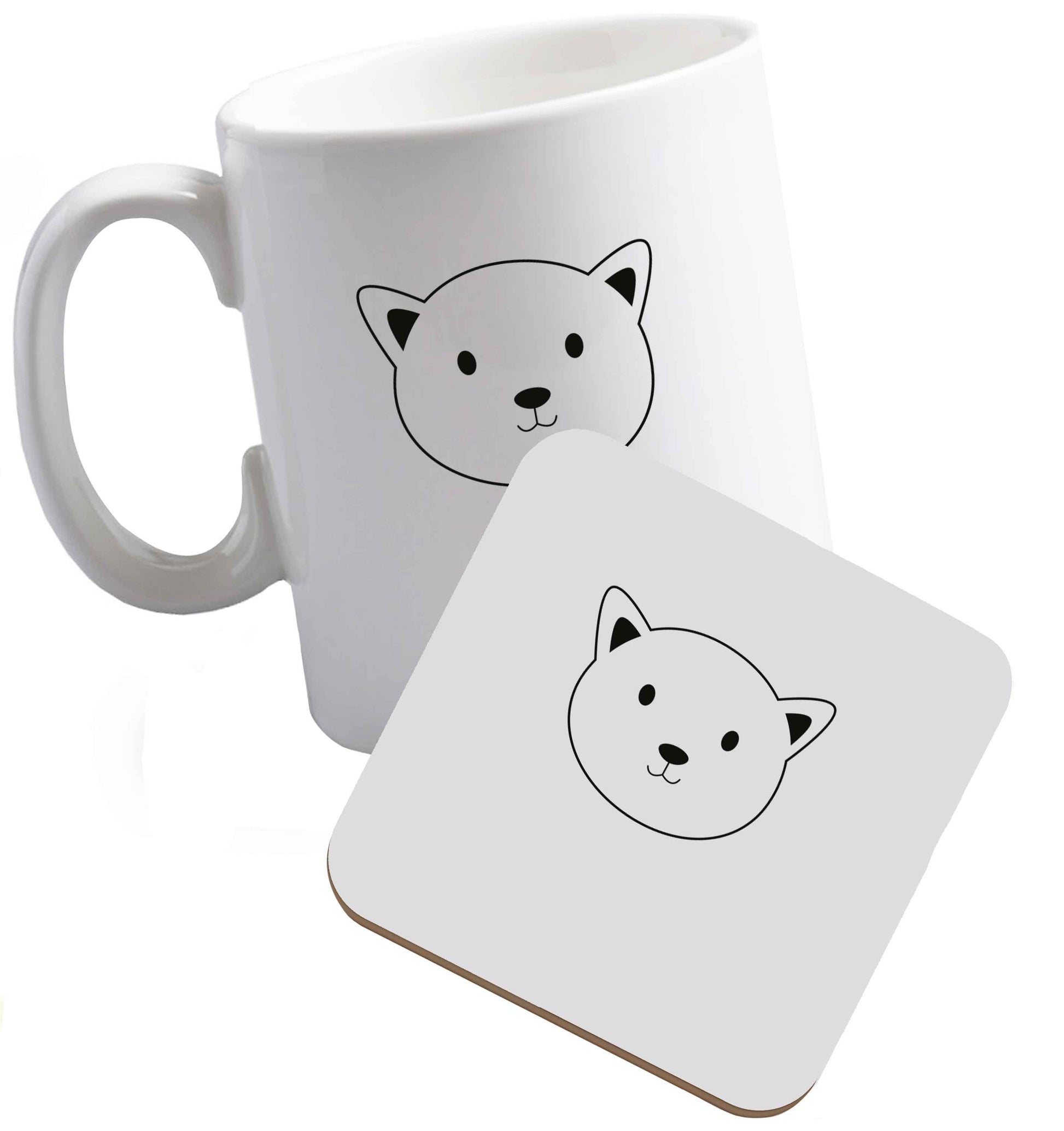 10 oz Cat face only Kit ceramic mug and coaster set right handed
