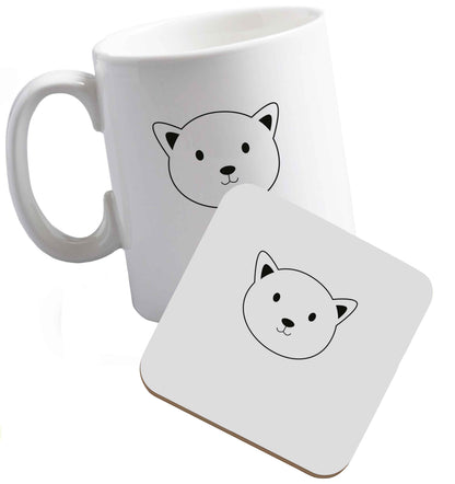 10 oz Cat face only Kit ceramic mug and coaster set right handed