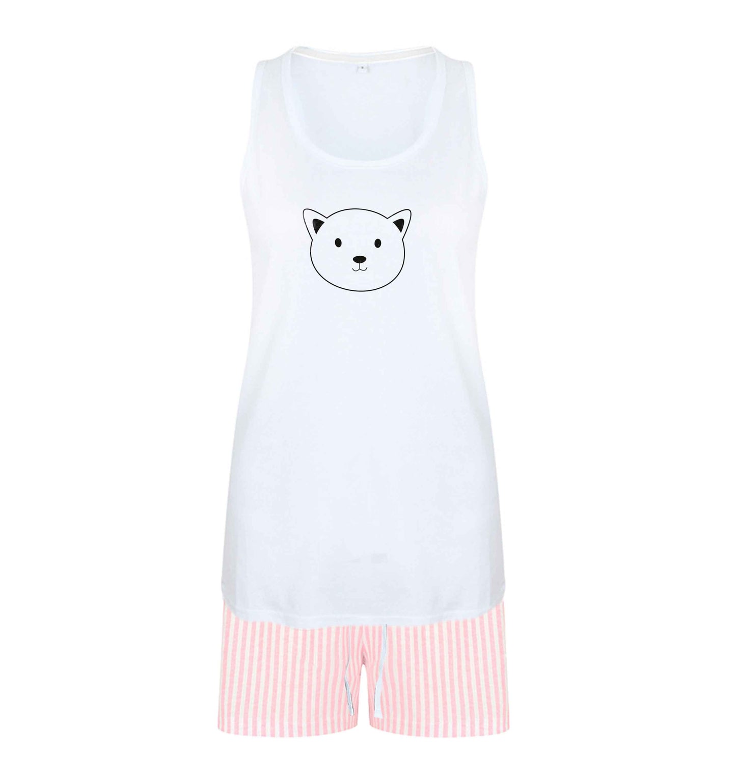 Cat face only Kit size XL women's pyjama shorts set in pink 
