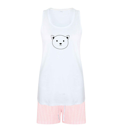 Cat face only Kit size XL women's pyjama shorts set in pink 