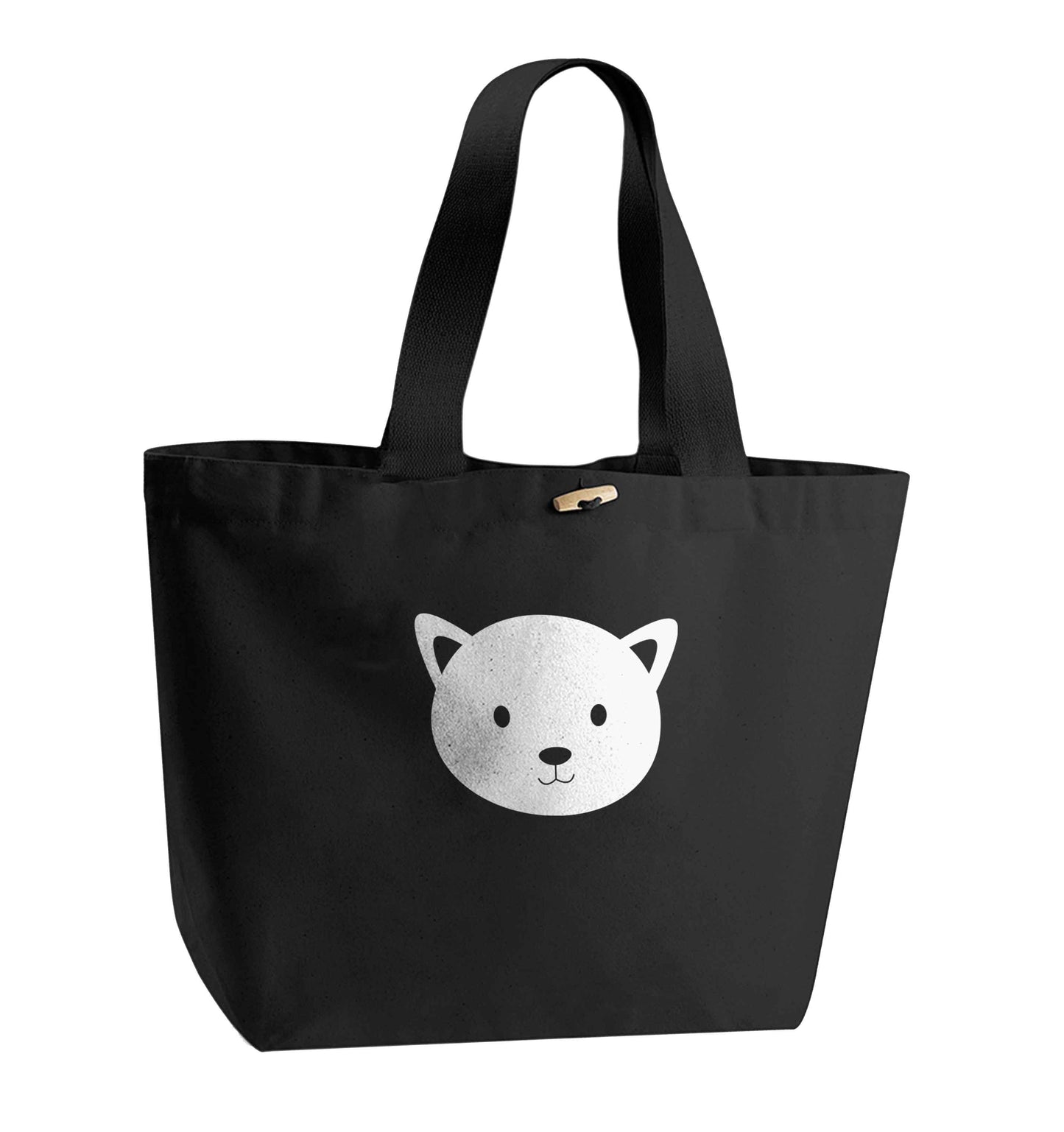 Cat face only Kit organic cotton premium tote bag with wooden toggle in black