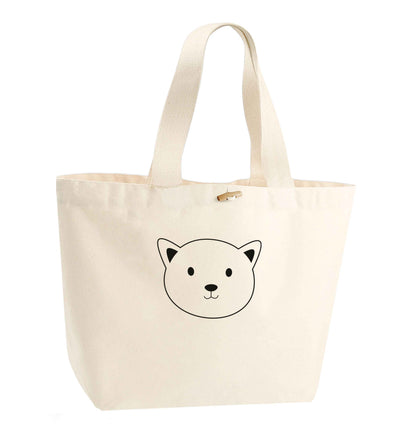 Cat face only Kit organic cotton premium tote bag with wooden toggle in natural