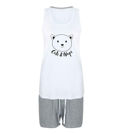 Cats and naps Kit size XL women's pyjama shorts set in pink 