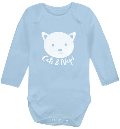 Cats and naps Kit baby vest long sleeved pale blue 6-12 months