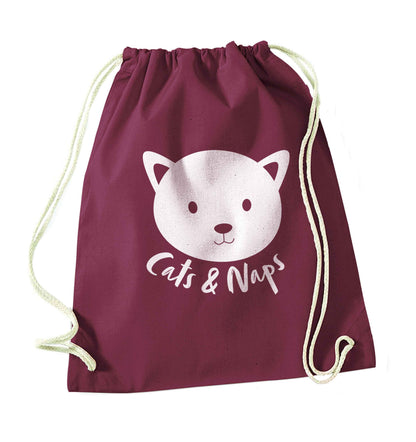 Cats and naps Kit maroon drawstring bag