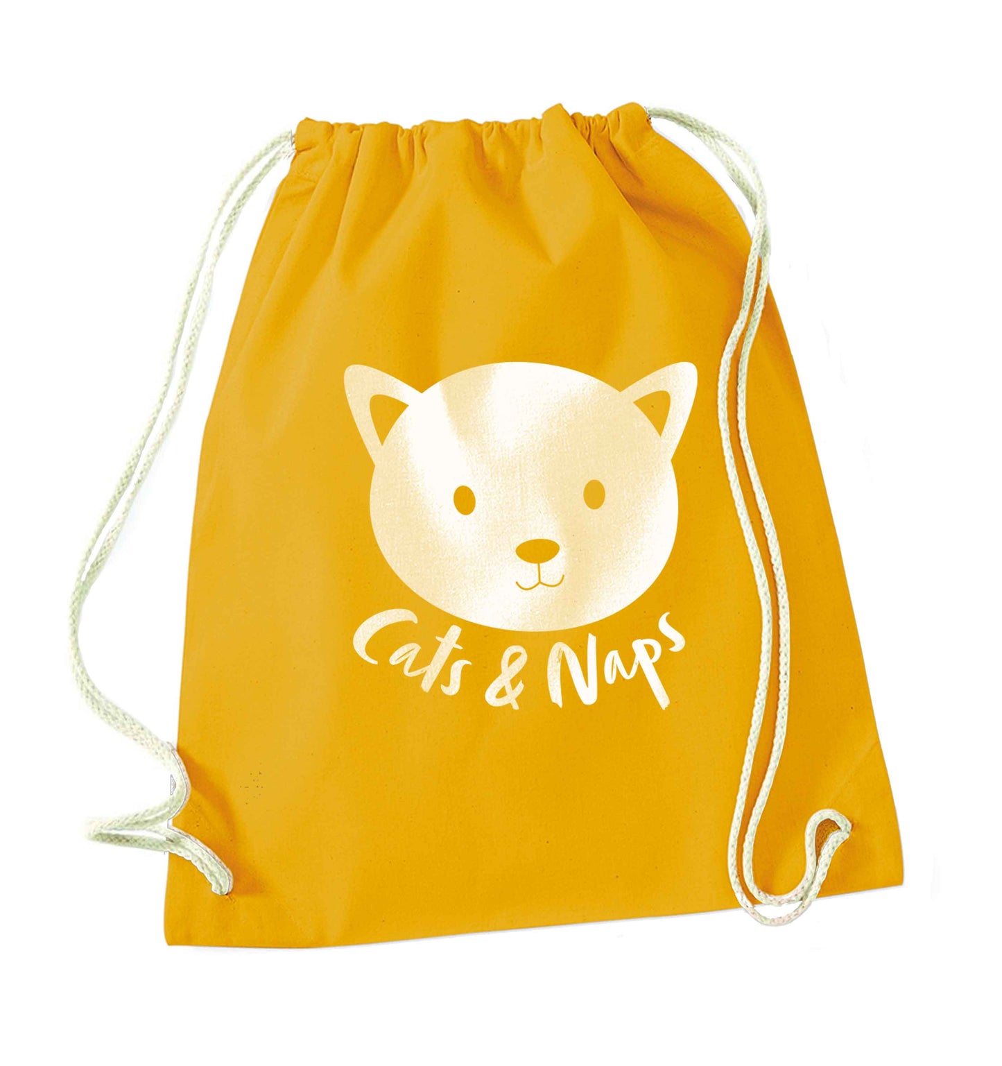 Cats and naps Kit mustard drawstring bag