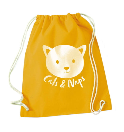 Cats and naps Kit mustard drawstring bag