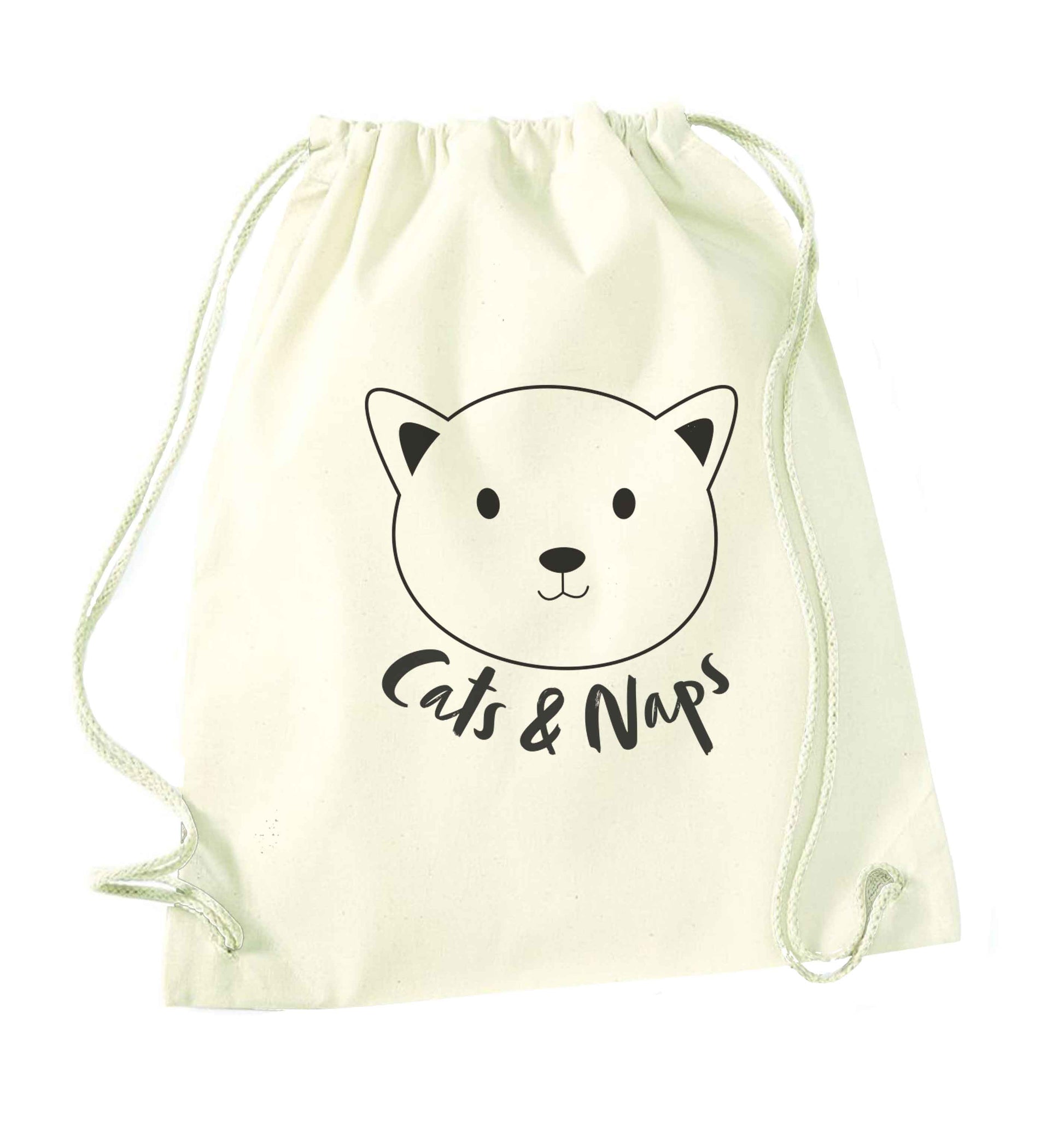 Cats and naps Kit natural drawstring bag
