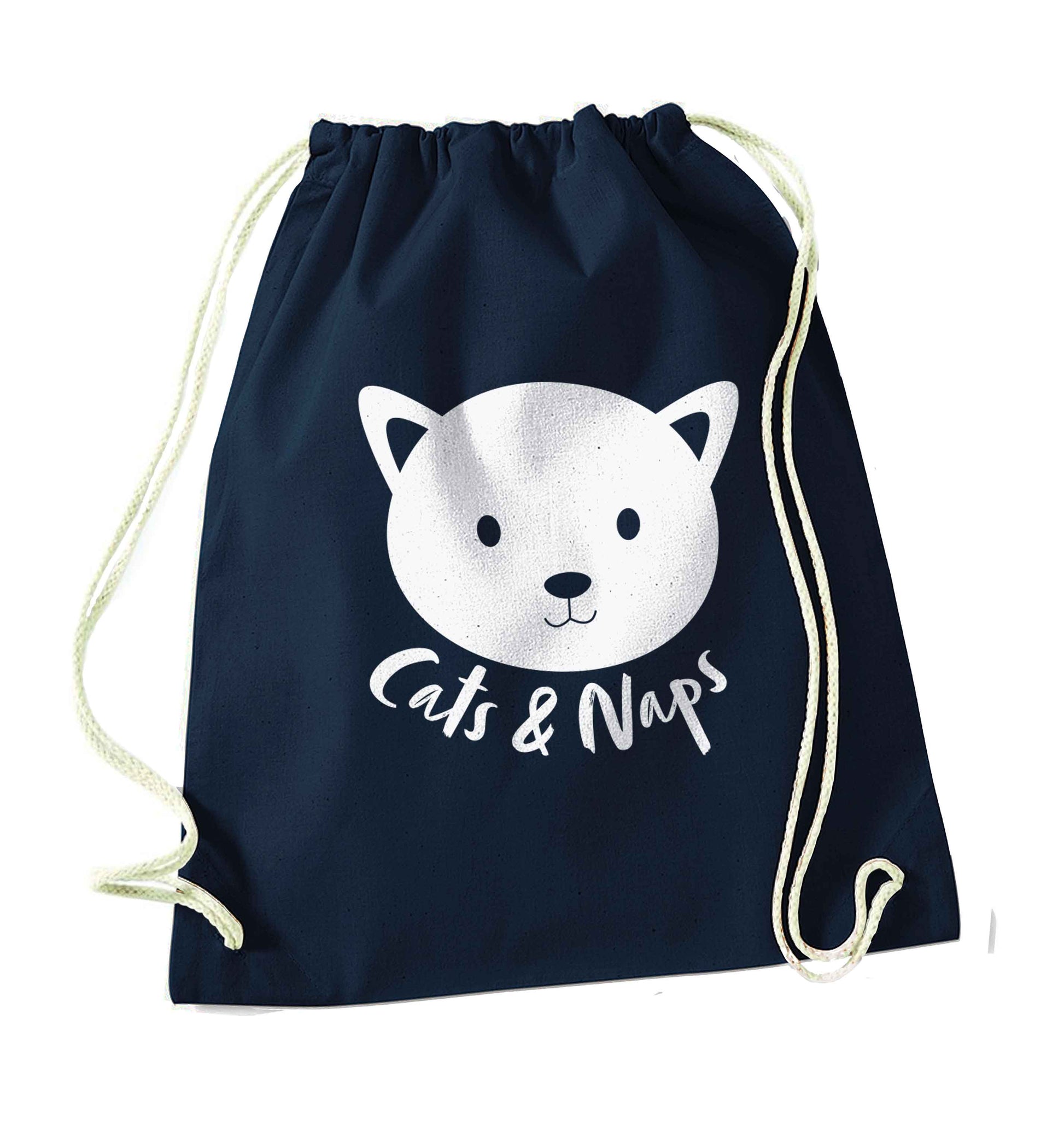 Cats and naps Kit navy drawstring bag