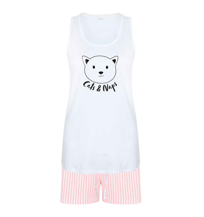 Cats and naps Kit size XL women's pyjama shorts set in pink 