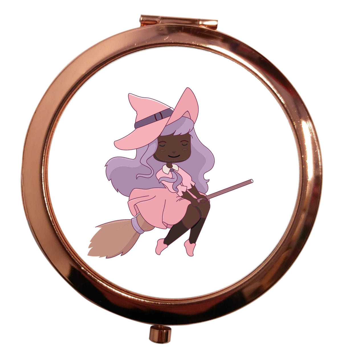 Witch illustration Kit rose gold circle pocket mirror