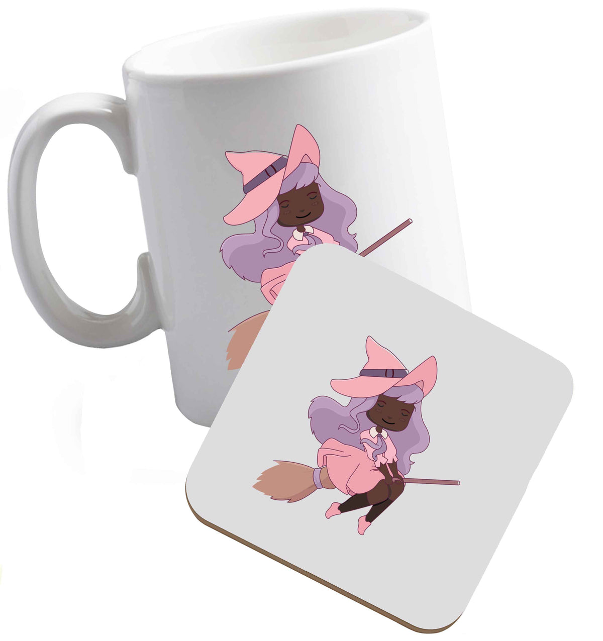 10 oz Witch illustration Kit ceramic mug and coaster set right handed