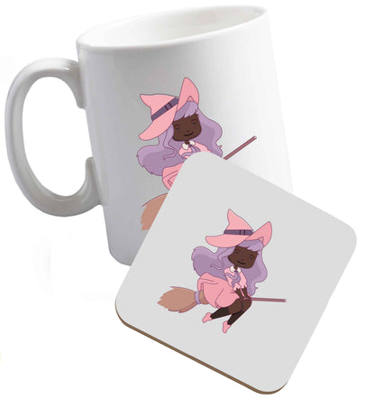 10 oz Witch illustration Kit ceramic mug and coaster set right handed