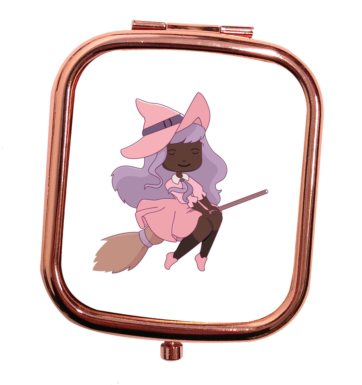Witch illustration Kit rose gold square pocket mirror