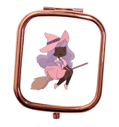 Witch illustration Kit rose gold square pocket mirror