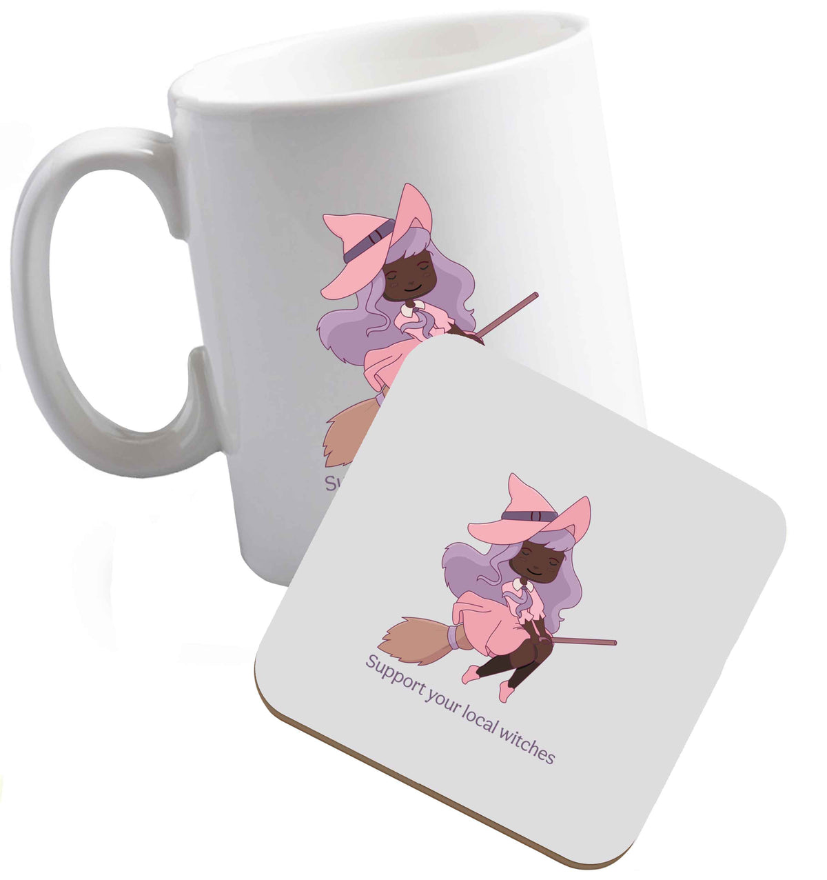 10 oz Support your local witches Kit ceramic mug and coaster set right handed
