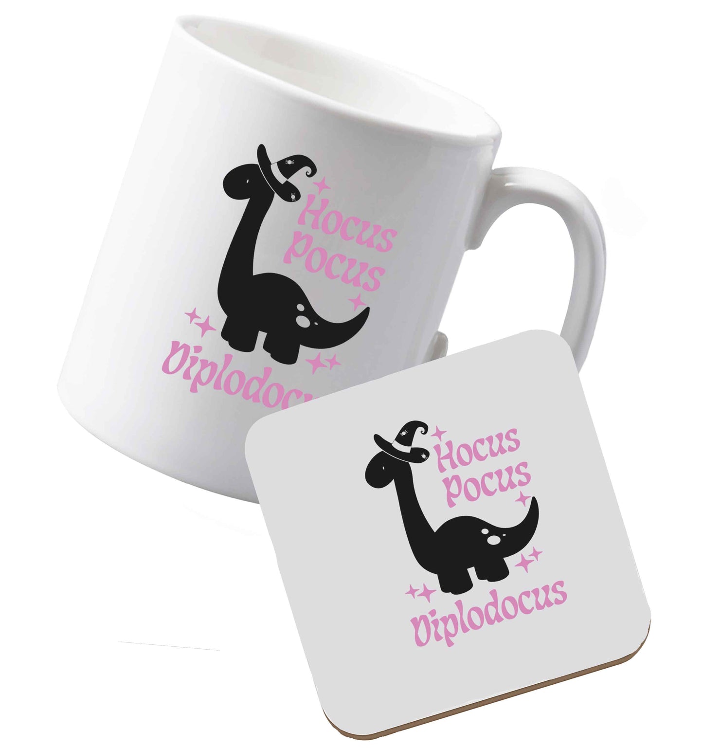 10 oz Ceramic mug and coaster Hocus pocus diplodocus Kit both sides