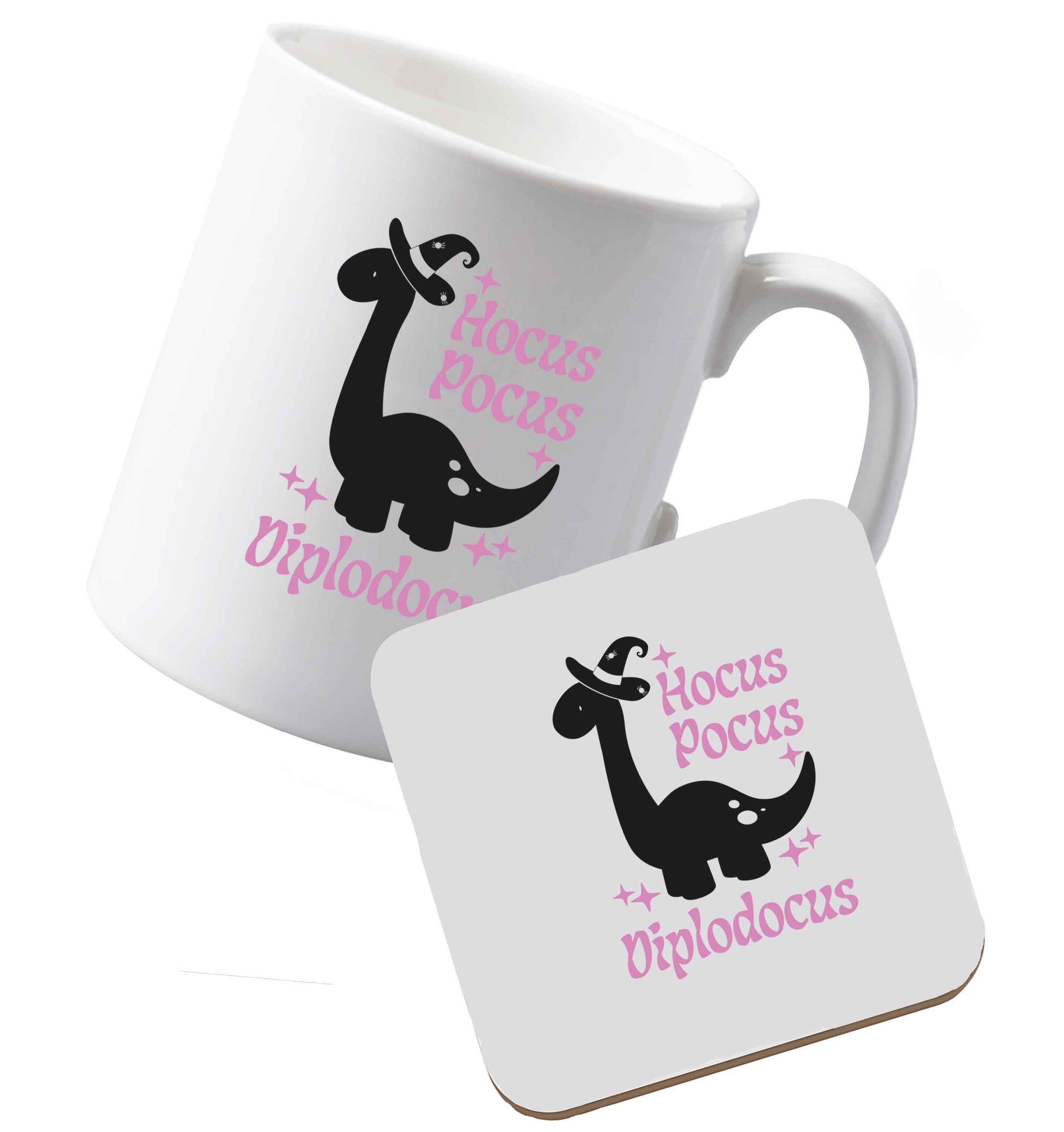 10 oz Ceramic mug and coaster Hocus pocus diplodocus Kit both sides