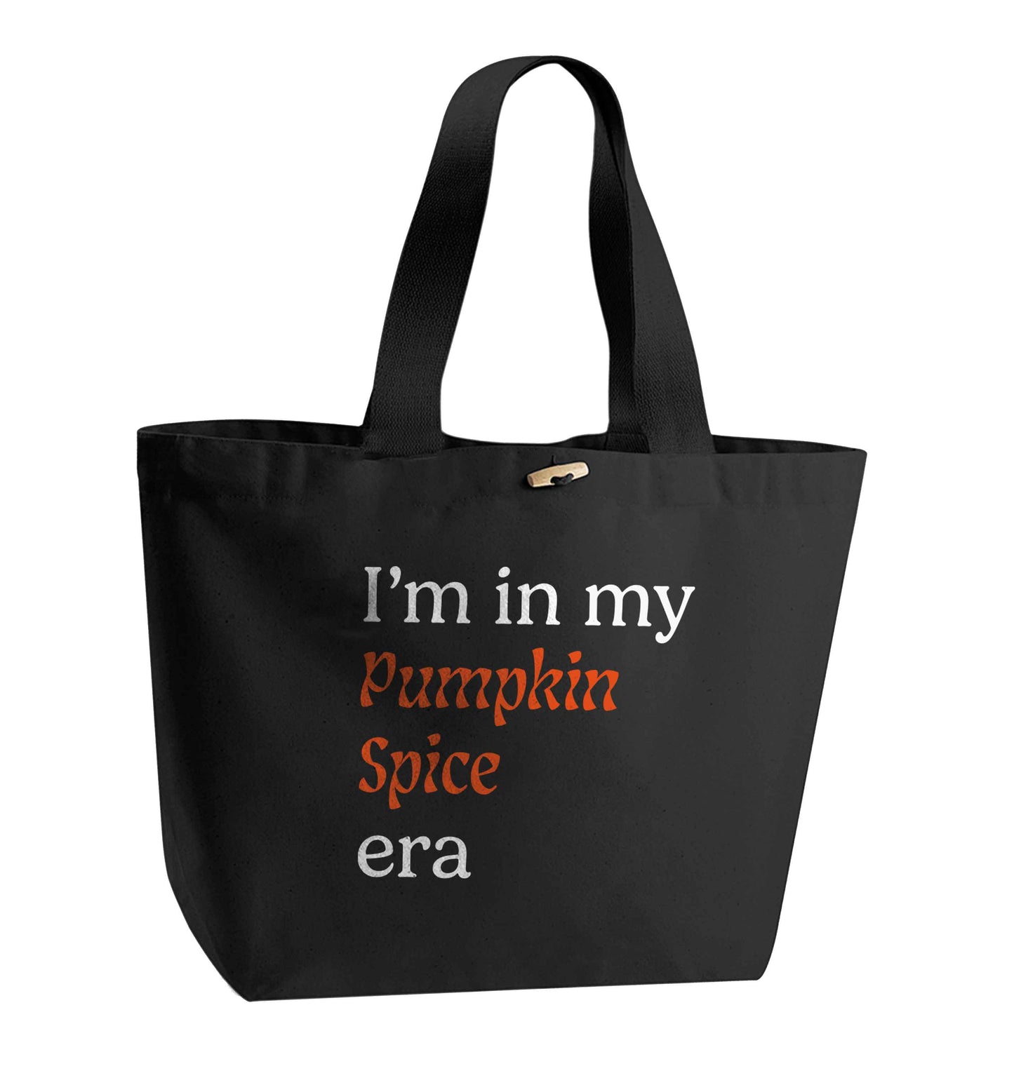 I'm in my pumpkin spice era Kit organic cotton premium tote bag with wooden toggle in black