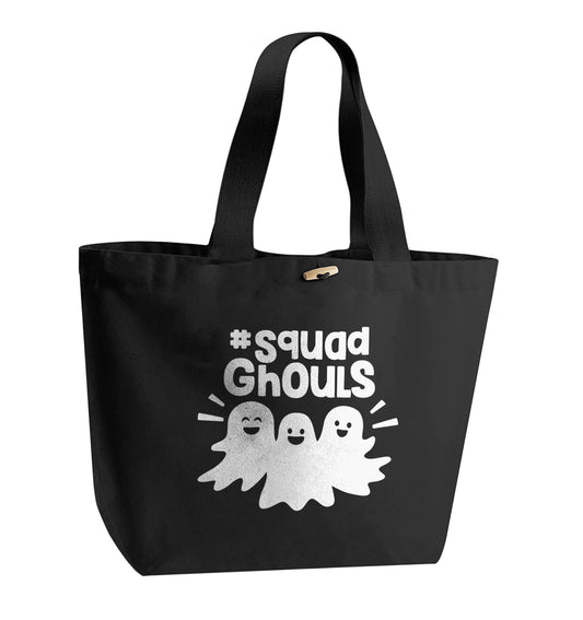 Squad ghouls Kit organic cotton premium tote bag with wooden toggle in black